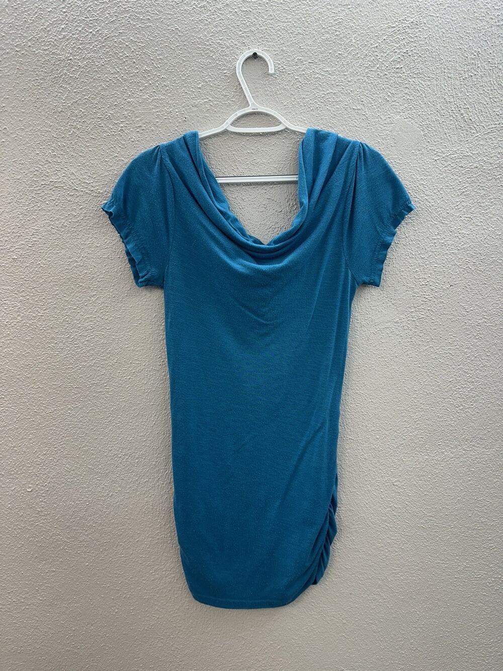 Poof Apparel Womens Shirt Size Small Blue Crowl Neck Lace back